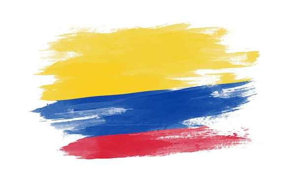 Coup de pinceau de drapeau colombien, drapeau national sur fond blanc