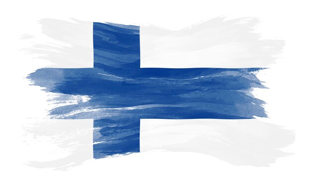 Coup de pinceau drapeau Finlande, drapeau national sur fond blanc