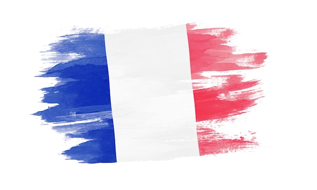 Coup de pinceau drapeau France, drapeau national sur fond blanc