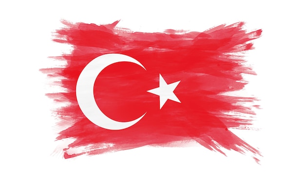 Coup de pinceau de drapeau de la Turquie, drapeau national sur fond blanc