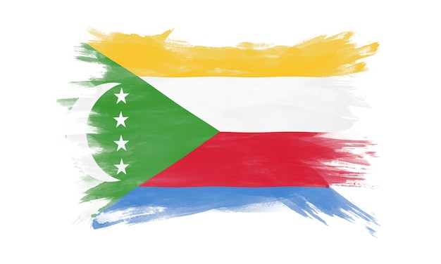 Coup de pinceau du drapeau des Comores, drapeau national sur fond blanc