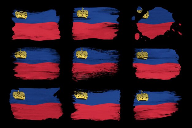 Coup de pinceau du drapeau du Liechtenstein, drapeau national sur fond noir