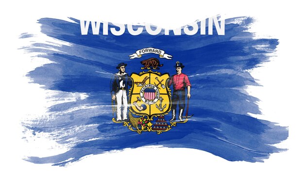 Coup de pinceau du drapeau de l'état du Wisconsin, fond du drapeau du Wisconsin