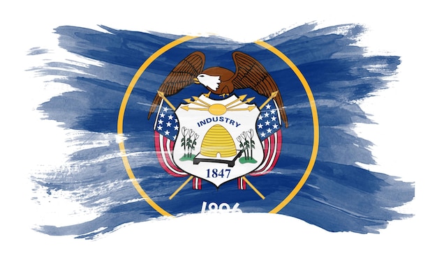 Photo coup de pinceau du drapeau de l'état de l'utah, fond du drapeau de l'utah