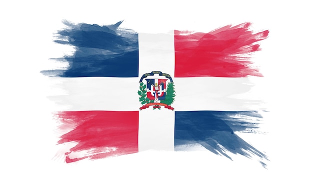 Coup de pinceau du drapeau de la République dominicaine, drapeau national sur fond blanc