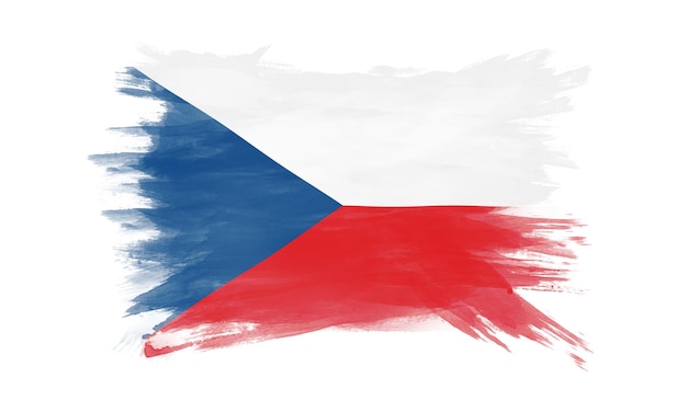 Photo coup de pinceau du drapeau de la république tchèque, drapeau national sur fond blanc