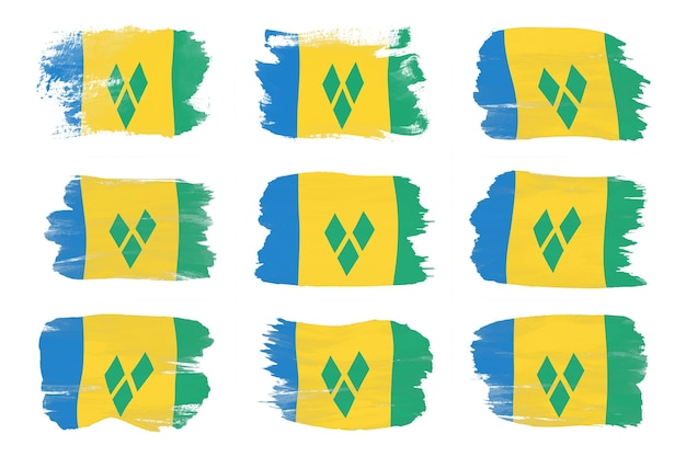 Coup de pinceau du drapeau de Saint-Vincent-et-les Grenadines, drapeau national sur fond blanc