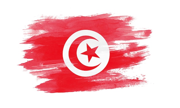 Coup de pinceau du drapeau tunisien, drapeau national sur fond blanc