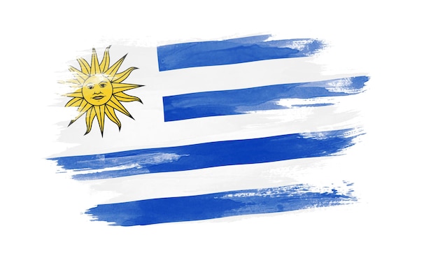 Coup de pinceau du drapeau de l'Uruguay, drapeau national sur fond blanc