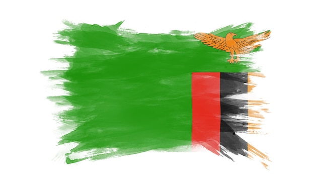 Coup de pinceau du drapeau de la Zambie, drapeau national sur fond blanc