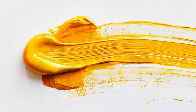 Photo coup de pinceau à l'huile jaune vernis abstrait éclaboussure trace forme peinture à l'huile brillante frottement longue ligne sur whit...