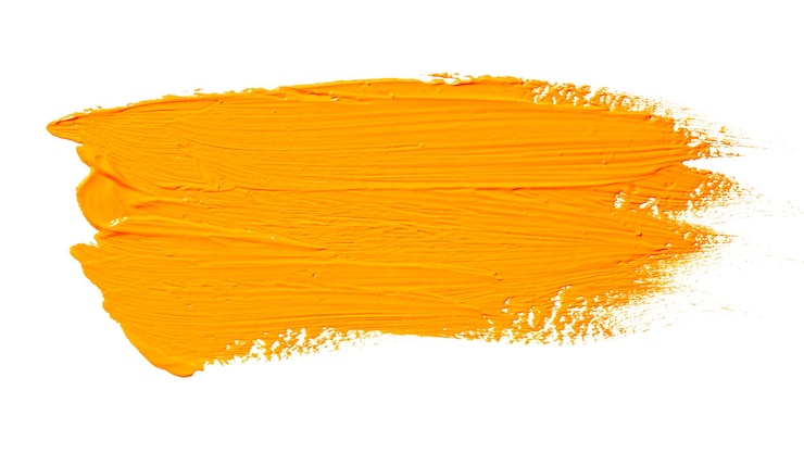 Photo coup de pinceau jaune orange isolé sur fond blanc coup abstrait orange coup de pinceau de peinture à l'huile colorée