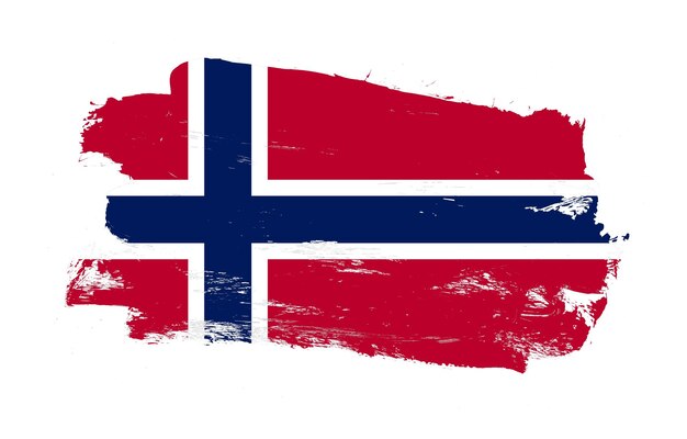 Coup de pinceau peint en détresse drapeau de la norvège sur fond blanc