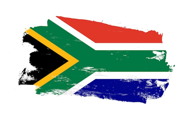 Coup de pinceau peint drapeau en détresse de l'afrique du sud sur fond blanc