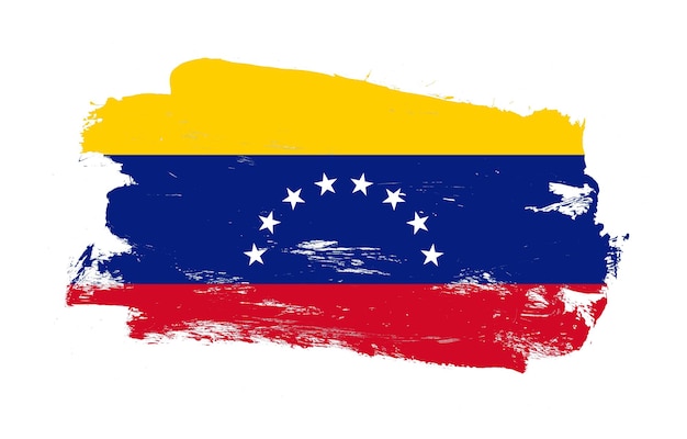 Coup de pinceau peint drapeau en détresse du venezuela sur fond blanc