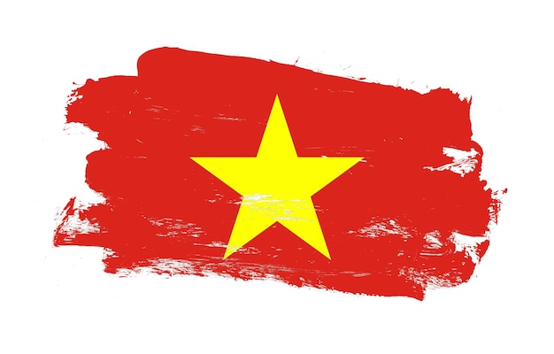 Coup de pinceau peint drapeau en détresse du vietnam sur fond blanc