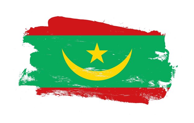 Coup de pinceau peint drapeau en détresse de mauritanie sur fond blanc