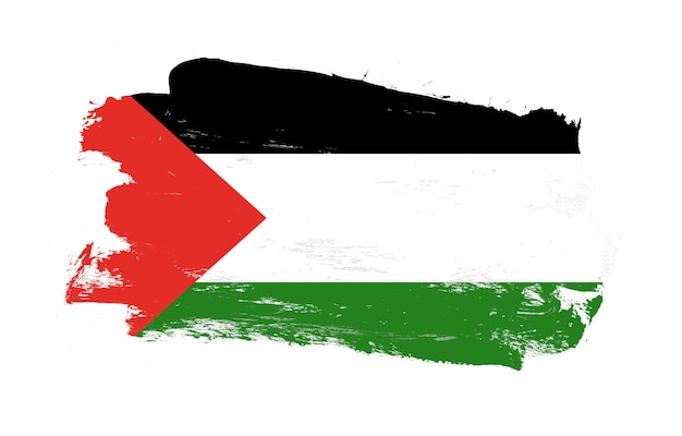 Photo coup de pinceau peint drapeau en détresse de palestine sur fond blanc