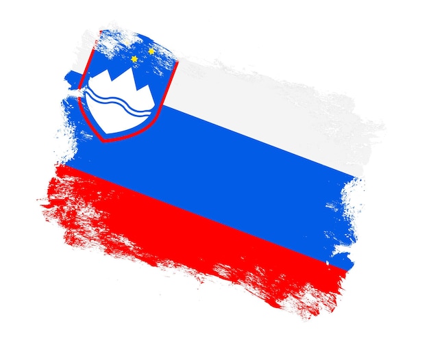 Coup de pinceau peint drapeau de la slovénie sur fond blanc