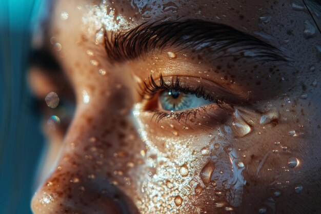 Coup de vue rapproché de la peau baisée par l'eau