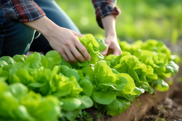 Coupe de l'agriculture biologique avec sécateur et mise de la récolte de légumes dans le panier Récolte de légumes biologiques