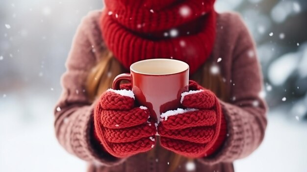 Photo coupe de boisson d'hiver dans les mains photo de haute qualité