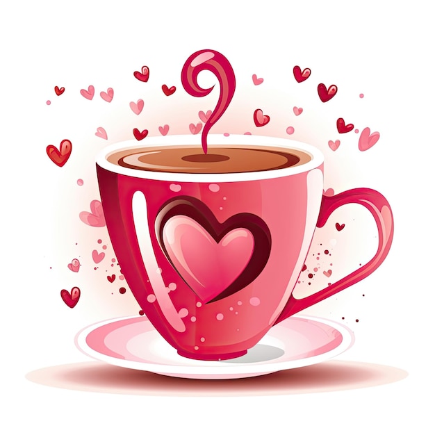 Coupe de café en forme de cœur illustration du jour de la Saint-Valentin Café Clipart du jour des Saint-Valentiens AI généré