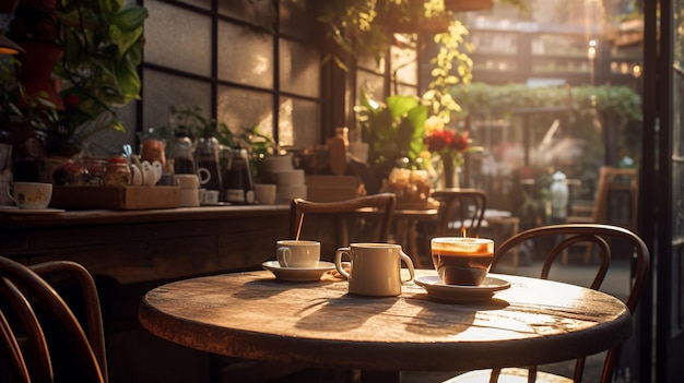 Coupe de café avec des grains de café sur fond de bois