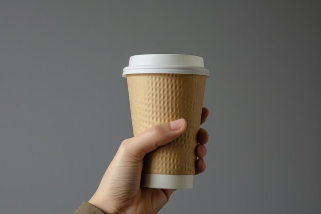Photo coupe de café en papier texturé sur fond gris