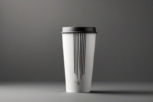 Photo coupe de café en plastique haute avec un design d'emballage haut de gamme avec des couleurs noir et blanc