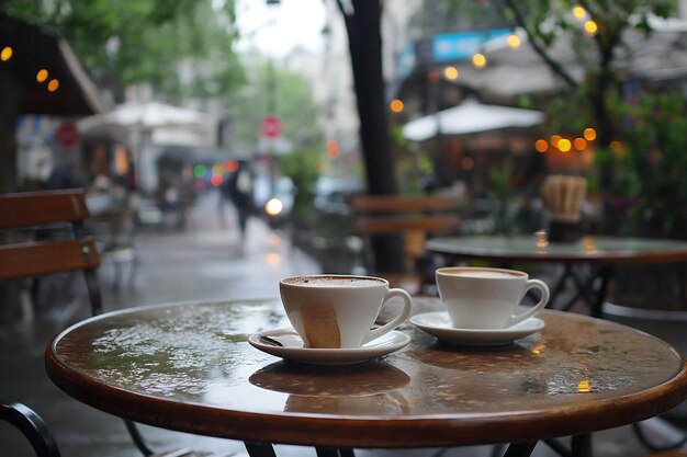 Coupe de café sur la table en plein air Scène de café sur le trottoir de style rétro vintage