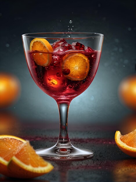 Coupe de cocktail rouge tranches d'orange et baies