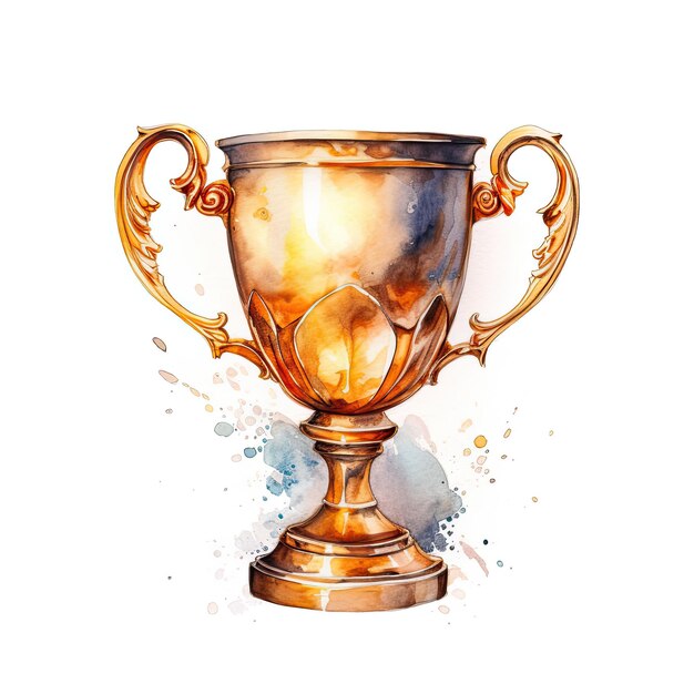 Coupe du champion d'or isolée sur fond blanc Illustration à l'aquarelle colorée Art génératif d'IA