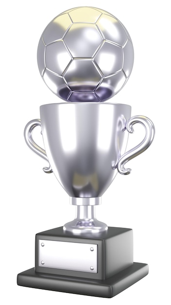 Coupe du trophée de football ou de football en argent Isolé Chemins de détourage intégrés Rendu 3D