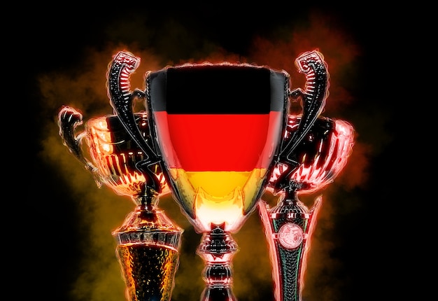 Coupe du trophée texturée avec le drapeau de l'Allemagne. Illustration numérique.