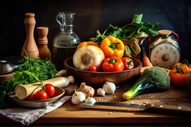 une coupe de légumes sur une planche à découper publicité professionnelle photographie alimentaire