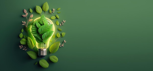 Coupe de papier d'une bannière d'ampoule écologique avec espace de copie Énergie durable AI générative