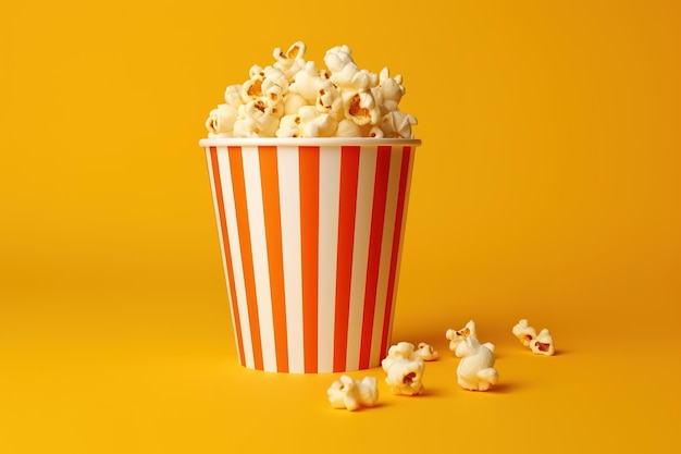 Coupe en papier avec du pop-corn étalé sur une surface jaune