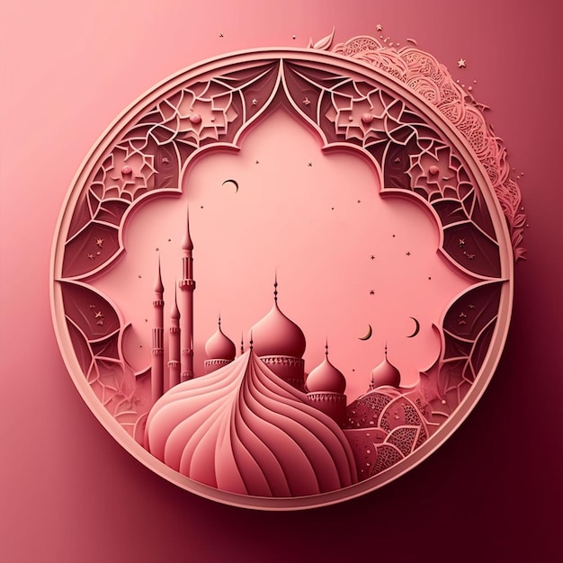 Une coupe de papier d'une mosquée avec un croissant de lune et des étoiles.