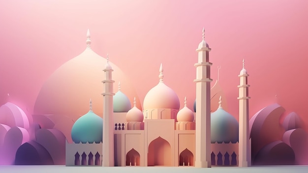 Une coupe de papier d'une mosquée avec un fond rose.