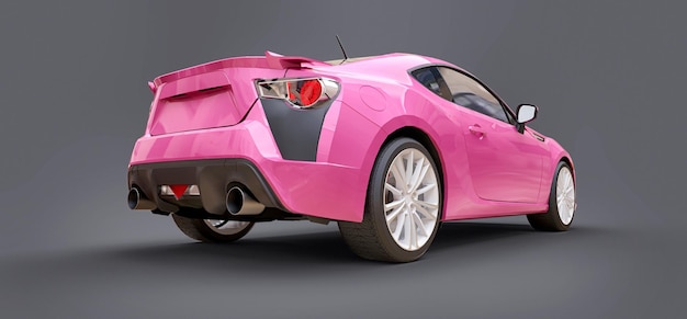 Coupé de petite voiture de sport rose. rendu 3D.