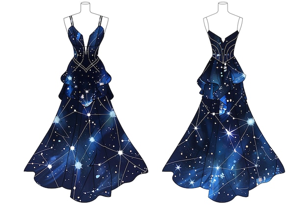 Photo coupe de robe avec des perles de cristal formant des constellations al illustration collection de vêtements plats