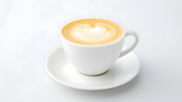 Photo coupe et soucoupe avec boisson au cappuccino sur un fond clair