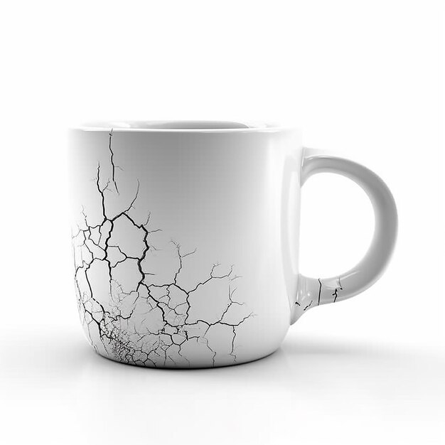 Coupe de tasse blanche cassée avec des fissures isolées sur le blanc symbole de l'espoir brisé de la vie