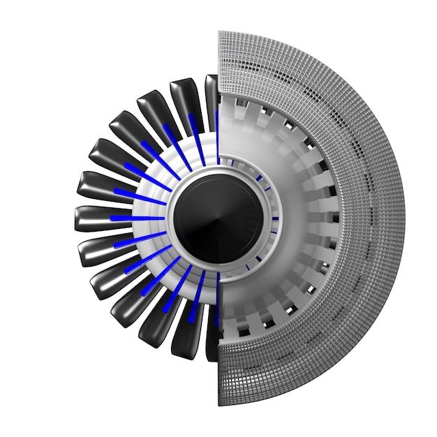 Coupe transversale du moteur à réaction isolé sur fond blanc