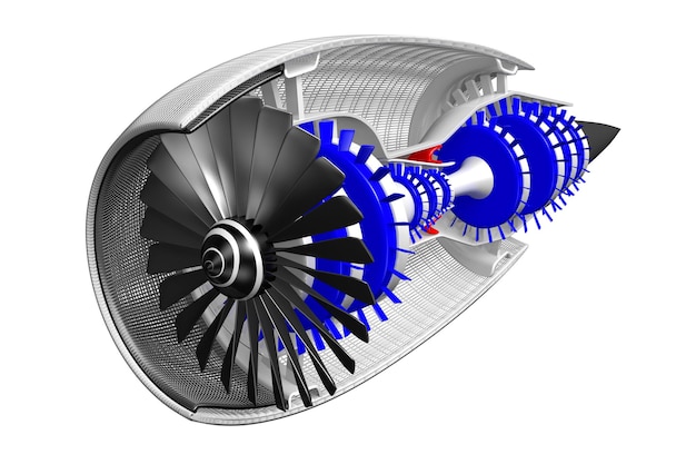 Coupe transversale du moteur à réaction isolé sur fond blanc