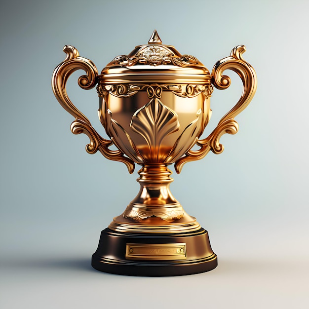 Coupe de trophée dorée sur fond gris illustration de rendu 3D avec chemin de découpage