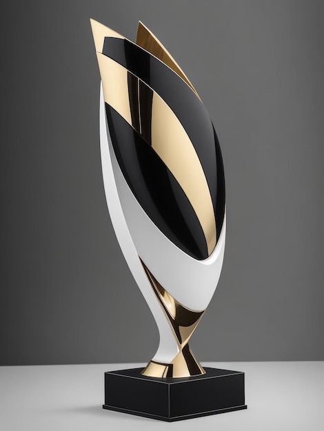 Coupe de trophée d'or coupe de design spatial éclairage linéaire fond rendu 3D