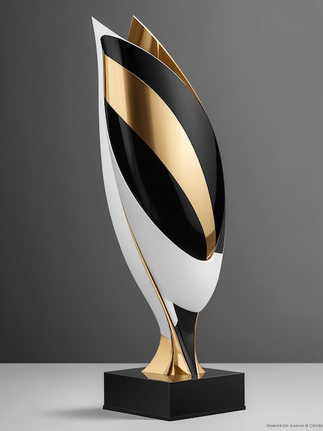 Coupe de trophée d'or coupe de design spatial éclairage linéaire fond rendu 3D
