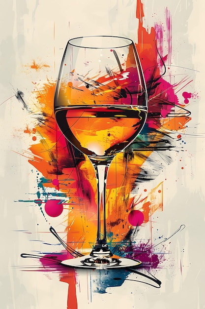 Coupe de vin avec la texture des coups de pinceau Collage abstrait Ef Illustration Décor d'arrière-plan tendance